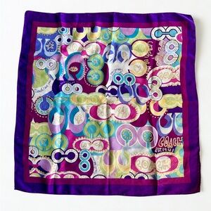 COACH POPPY Silk Square Scarf Op Art Y2K Multicolor Logo Print 20x20